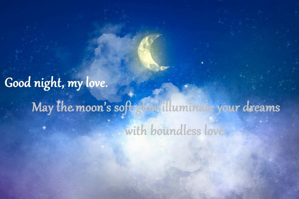Good night, my love. May the moon’s soft glow illuminate your dreams with boundless love